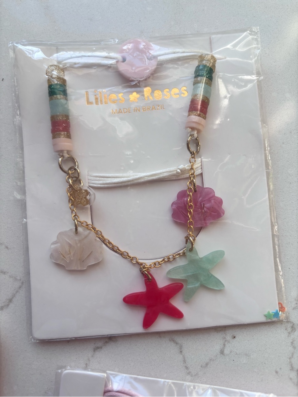 Lilies Rose Kids Pastel Starfish & Flower Charm Necklace - Pink, Green, Red